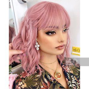 12" Dusty Rose Wavy Bob Wig with Bangs | Katy